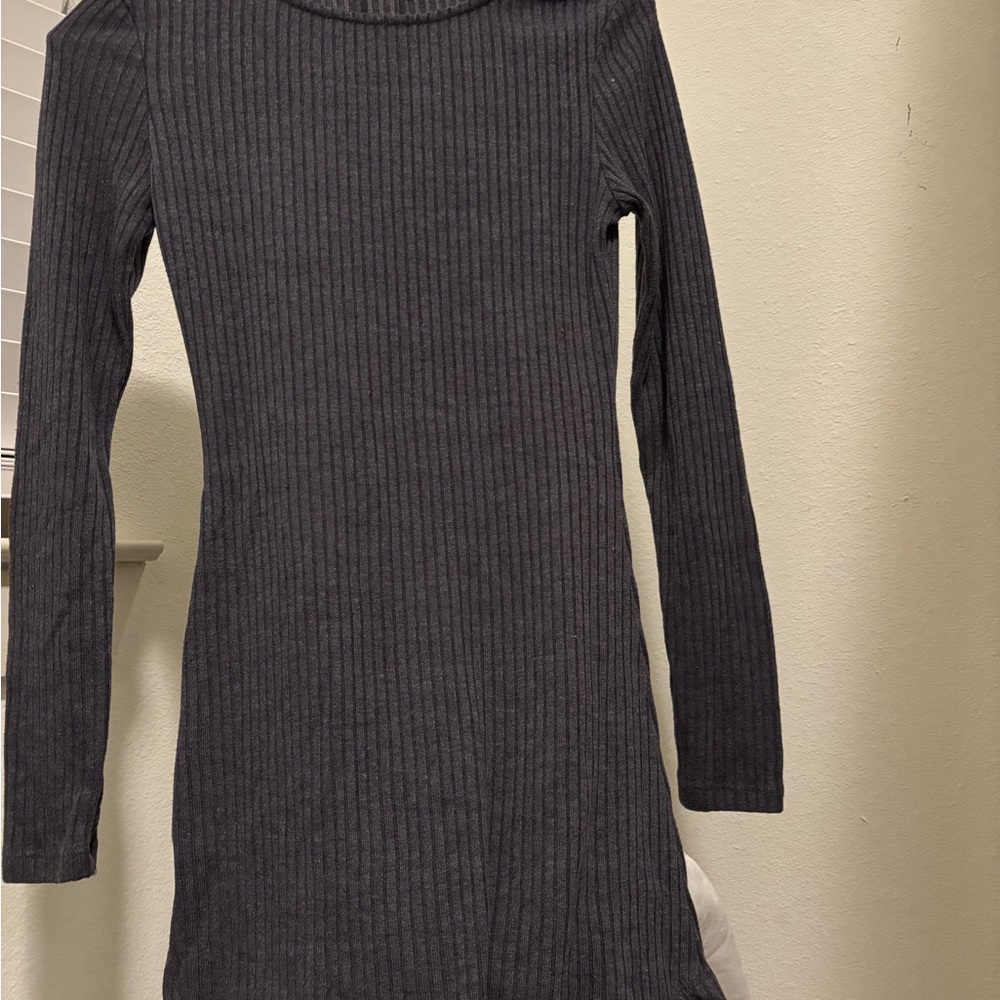 Ribbed Gray Long Sleeve Dress